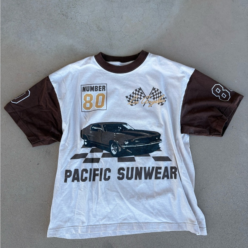 Pacific Sunwear White and Brown Retro Graphic Tee